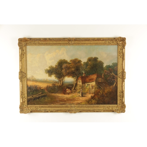 839 - ATT. GEORGE TURNER (1841-1910). OIL ON CANVAS. Country cottage scene. - in gilt swept frame (59.5cm ... 