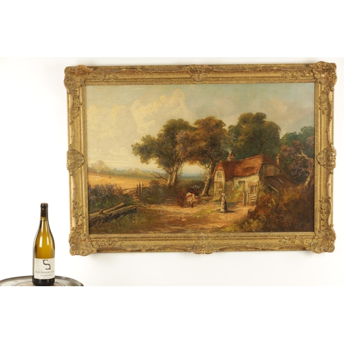 839 - ATT. GEORGE TURNER (1841-1910). OIL ON CANVAS. Country cottage scene. - in gilt swept frame (59.5cm ... 