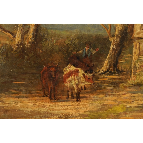 839 - ATT. GEORGE TURNER (1841-1910). OIL ON CANVAS. Country cottage scene. - in gilt swept frame (59.5cm ... 