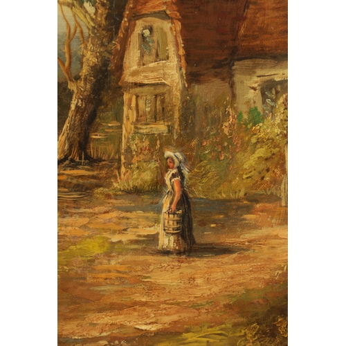 839 - ATT. GEORGE TURNER (1841-1910). OIL ON CANVAS. Country cottage scene. - in gilt swept frame (59.5cm ... 