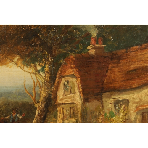 839 - ATT. GEORGE TURNER (1841-1910). OIL ON CANVAS. Country cottage scene. - in gilt swept frame (59.5cm ... 