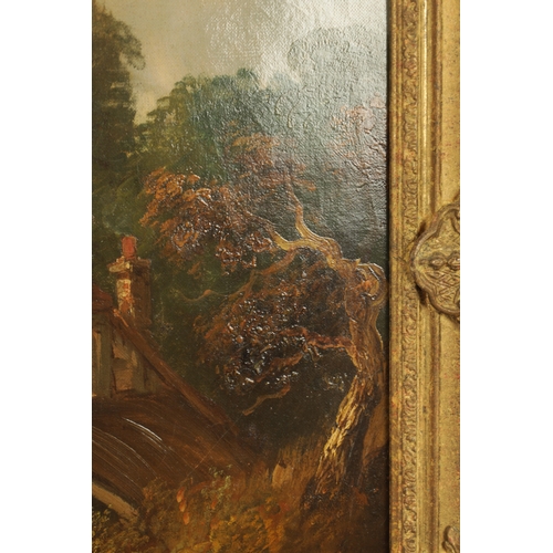 839 - ATT. GEORGE TURNER (1841-1910). OIL ON CANVAS. Country cottage scene. - in gilt swept frame (59.5cm ... 