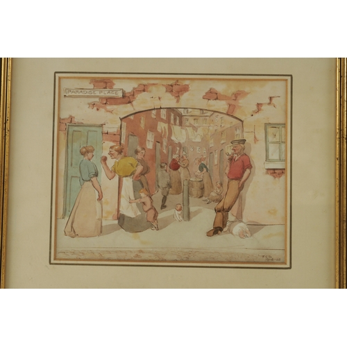 856 - FRED BUCHANAN - WATERCOLOURS two humorous scenes depicting an interior with figures 