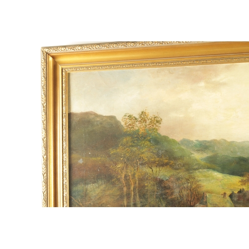 857 - EDWARD NEVIL (1813 - 1901) A 19TH CENTURY OIL ON CANVAS depicting a tree-lined figural mountainous c... 