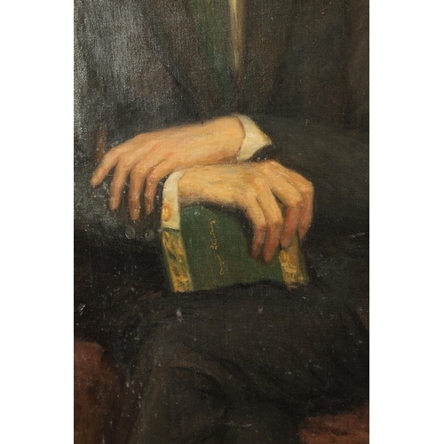 871 - AN EARLY 20TH CENTURY OIL ON CANVAS FULL LENGTH PORTRAIT OF HANS ALIN BY AVA DE LAGERCRANTZ seated h... 