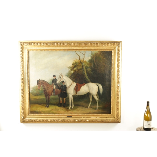 879 - SIR JOHN DEAN PAUL (1775 - 1852). AN EARLY 19TH CENTURY OIL ON CANVAS depicting two horse with rider... 