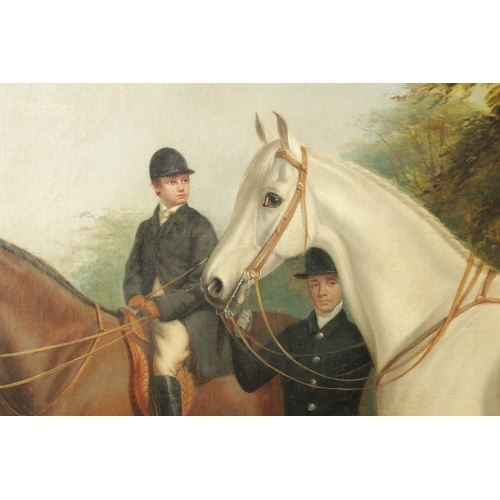 879 - SIR JOHN DEAN PAUL (1775 - 1852). AN EARLY 19TH CENTURY OIL ON CANVAS depicting two horse with rider... 