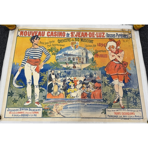 883 - A MASSIVE ORIGINAL VINTAGE FRENCH CASINO ADVERTISING POSTER Nouveau Casino de St Jean de Luz (150cm ... 