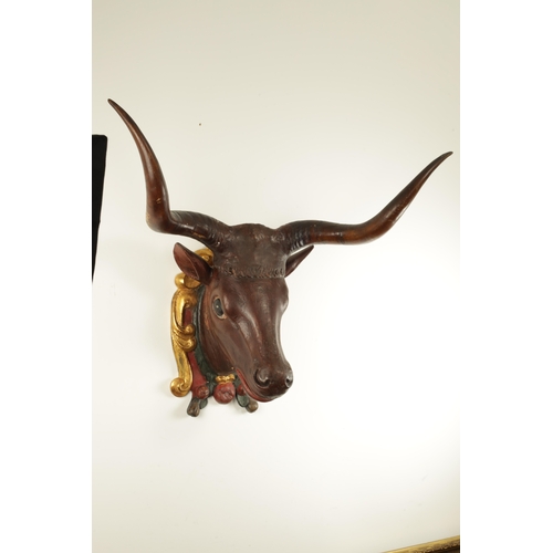 891 - AN IMPRESSIVE 19TH CENTURY LIFE SIZE CARVED WOOD BULLS-HEAD TAVERN / BUTCHERS SHOP SIGN realisticall... 