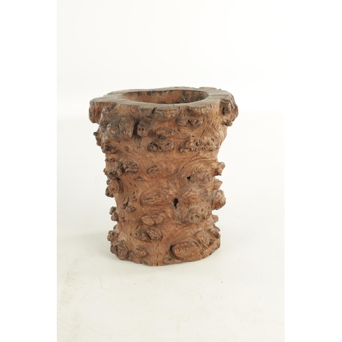 895 - A 19TH CENTURY ROOT WOOD DUG OUT VASE (19.5cm high )