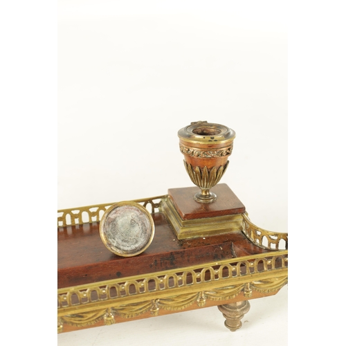 896 - AN 18TH CENTURY ORMOLU MOUNTED MAHOGANY FRENCH EMPIRE STYLE DESK STAND with urn shaped inkwells and ... 