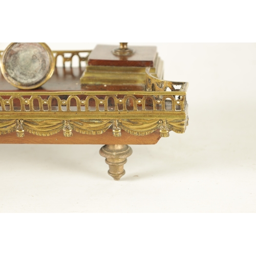 896 - AN 18TH CENTURY ORMOLU MOUNTED MAHOGANY FRENCH EMPIRE STYLE DESK STAND with urn shaped inkwells and ... 