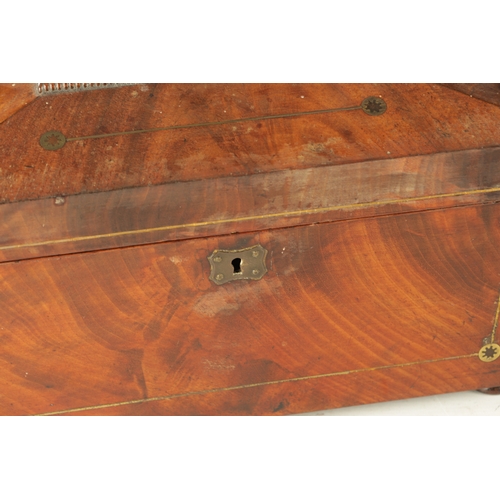 902 - TWO EARLY 19TH CENTURY TEA CADDIE a bare elm caddy with ebony strung inlay and brass corners togethe... 