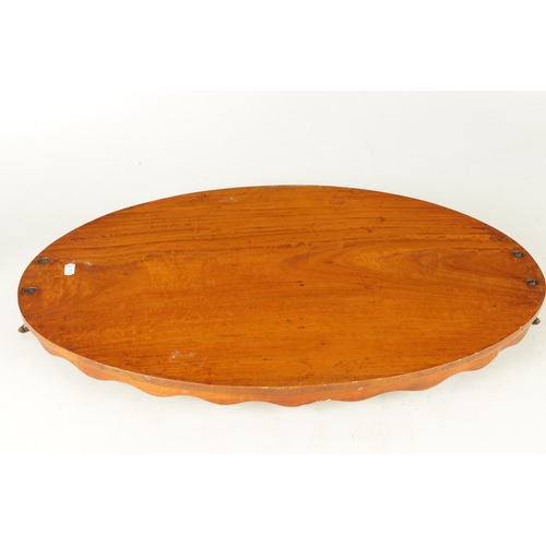 903 - A LATE 19TH CENTURY PAINTED SATINWOOD OVAL TRAY with shaped gallery and brass side handles. (65cm wi... 