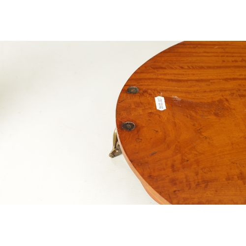 903 - A LATE 19TH CENTURY PAINTED SATINWOOD OVAL TRAY with shaped gallery and brass side handles. (65cm wi... 