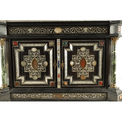 906 - A 19TH CENTURY ITALIAN EBONISED AND IVORY INLAID COLLECTORS CABINET with precious stone medallions, ... 