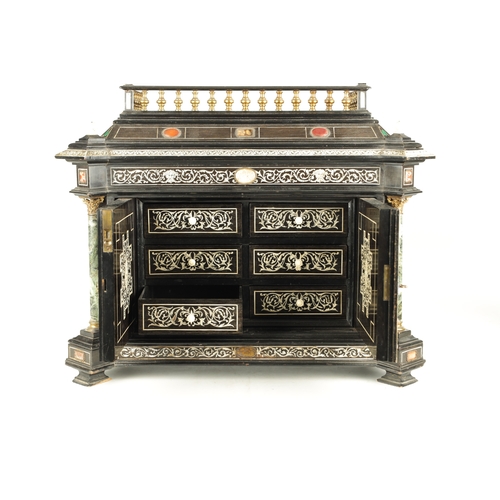 906 - A 19TH CENTURY ITALIAN EBONISED AND IVORY INLAID COLLECTORS CABINET with precious stone medallions, ... 