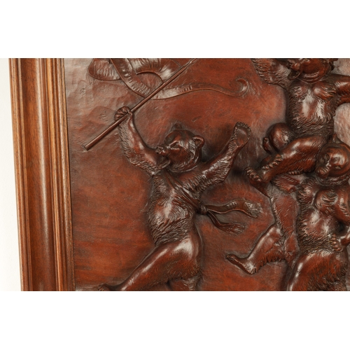 914 - A GOOD LATE 19TH CENTURY CARVED LINDEN WOOD BLACK FOREST HANGING PLAQUE depicting bears playing inst... 