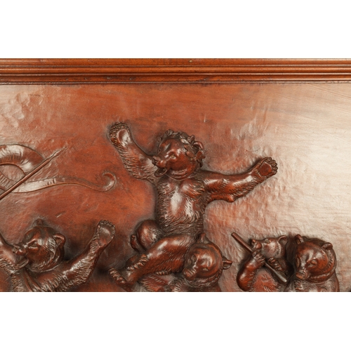 914 - A GOOD LATE 19TH CENTURY CARVED LINDEN WOOD BLACK FOREST HANGING PLAQUE depicting bears playing inst... 