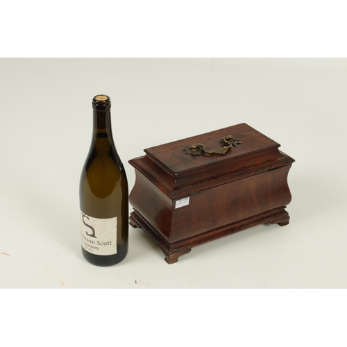 917 - AN UNUSUAL EARLY GEORGE III MAHOGANY TEA CADDY OF OGEE SHAPE the hinged moulded top with folding bra... 