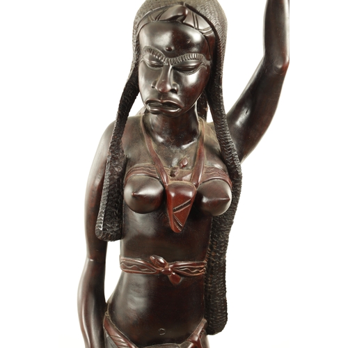 922 - A LARGE AFRICAN HARDWOOD SCULPTURE OF FEMALE WITH A CHILD (159cm high)