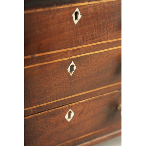 932 - A 19TH CENTURY MAHOGANY WORK BOX FORMED AS A MINIATURE CHEST with hinged lid above two dummy drawers... 