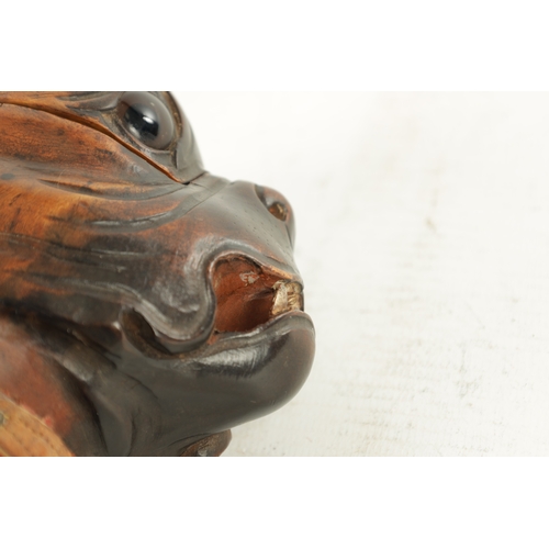 937 - A GOOD 19TH CENTURY CARVED WOOD INK STAND FORMED AS THE HEAD OF A BULLDOG the colour-tinted head wit... 