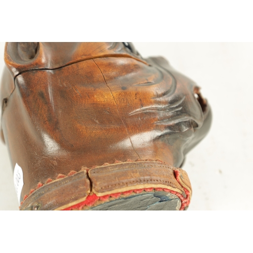 937 - A GOOD 19TH CENTURY CARVED WOOD INK STAND FORMED AS THE HEAD OF A BULLDOG the colour-tinted head wit... 