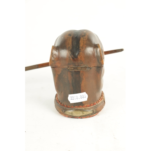 937 - A GOOD 19TH CENTURY CARVED WOOD INK STAND FORMED AS THE HEAD OF A BULLDOG the colour-tinted head wit... 