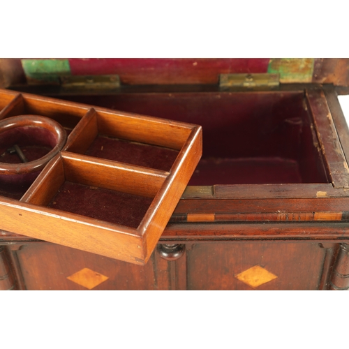 939 - AN UNUSUAL 19TH CENTURY SPECIMEN WOOD JEWELLERY CASKET MODELLED AS A SIDEBOARD with parquetry inlaid... 