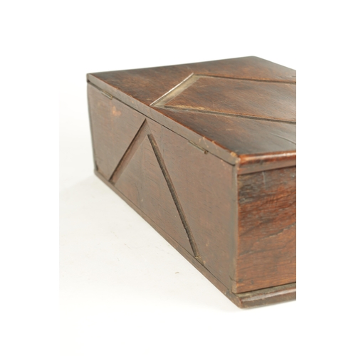 953 - AN EARLY 18TH CENTURY OAK DEED BOX with arcaded carved frieze and lozenge-shaped top fitted with bon... 