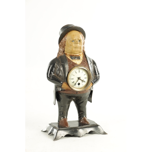 1001 - A LATE 19TH CENTURY BRADLEY & HUBBARD NOVELTY CAST IRON MANTEL CLOCK FORMED AS JOHN BULL with spring... 