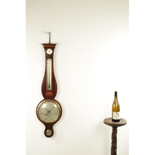 1004 - WALKER AND SON, 17 TEMPLE BAR, DUBLIN. A GEORGE III IRISH SHELL INLAID WHEEL BAROMETER, the mahogany... 