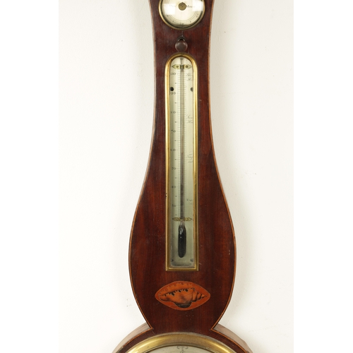 1004 - WALKER AND SON, 17 TEMPLE BAR, DUBLIN. A GEORGE III IRISH SHELL INLAID WHEEL BAROMETER, the mahogany... 