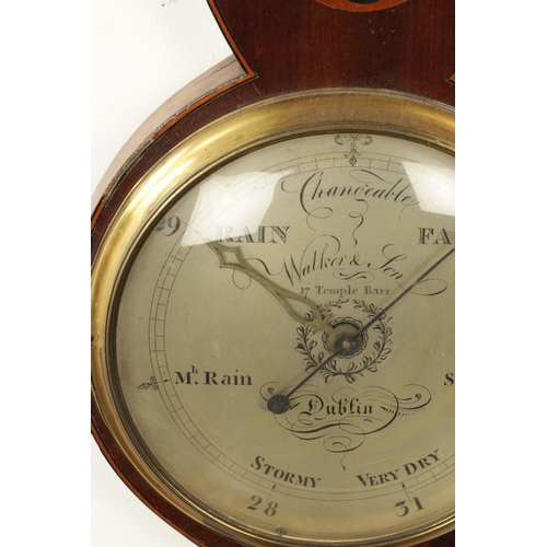 1004 - WALKER AND SON, 17 TEMPLE BAR, DUBLIN. A GEORGE III IRISH SHELL INLAID WHEEL BAROMETER, the mahogany... 