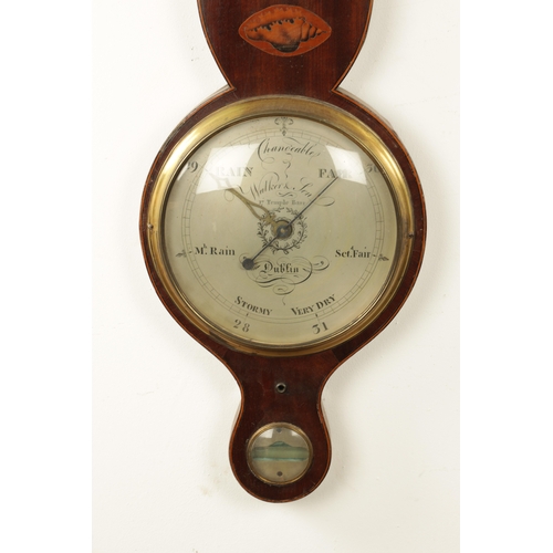 1004 - WALKER AND SON, 17 TEMPLE BAR, DUBLIN. A GEORGE III IRISH SHELL INLAID WHEEL BAROMETER, the mahogany... 