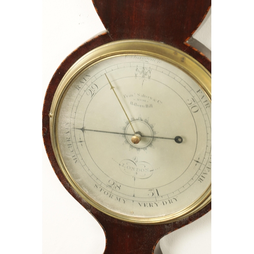 1009 - FRANCIS SALTERY & CO. HOLBORN HILL, LONDON. A GEORGE III INLAID MAHOGANY WHEEL BAROMETER having an a... 