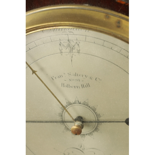 1009 - FRANCIS SALTERY & CO. HOLBORN HILL, LONDON. A GEORGE III INLAID MAHOGANY WHEEL BAROMETER having an a... 