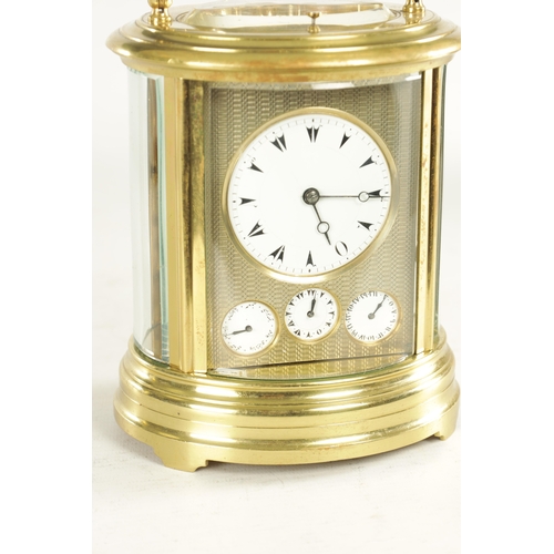 1014 - BREVETÉ, PARIS. A LARGE LATE 19TH CENTURY FRENCH OVAL CASED REPEATING CARRIAGE CLOCK WITH CALENDAR W... 