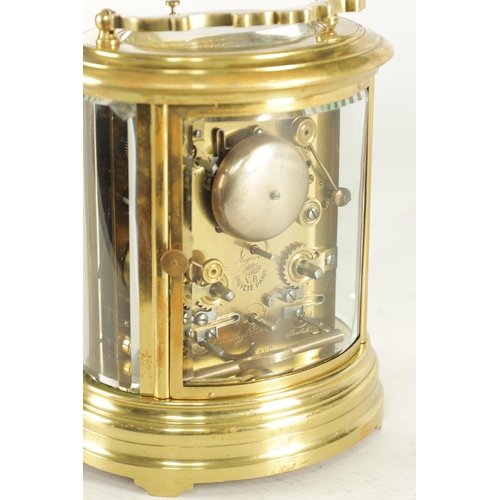 1014 - BREVETÉ, PARIS. A LARGE LATE 19TH CENTURY FRENCH OVAL CASED REPEATING CARRIAGE CLOCK WITH CALENDAR W... 