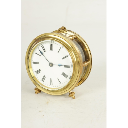 1016 - A LATE 19TH CENTURY DRUM SHAPED FUSEE CARRIAGE CLOCK, the brass glazed case with double baluster pil... 