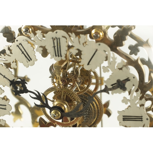 1017 - A MID 19TH CENTURY ENGLISH SKELETON CLOCK having a silvered Roman chapter ring fronting a brass piec... 