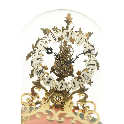 1017 - A MID 19TH CENTURY ENGLISH SKELETON CLOCK having a silvered Roman chapter ring fronting a brass piec... 