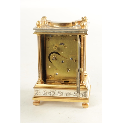 1018 - A MID 19TH CENTURY GILT AND SILVERED ENGLISH FUSEE CARRIAGE CLOCK, the case with grapevine and songb... 