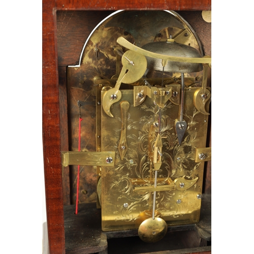 1024 - JAMES ELEY, LONDON. A GEORGE III FIGURED MAHOGANY RISE AND FALL VERGE BRACKET CLOCK, the bell top ca... 