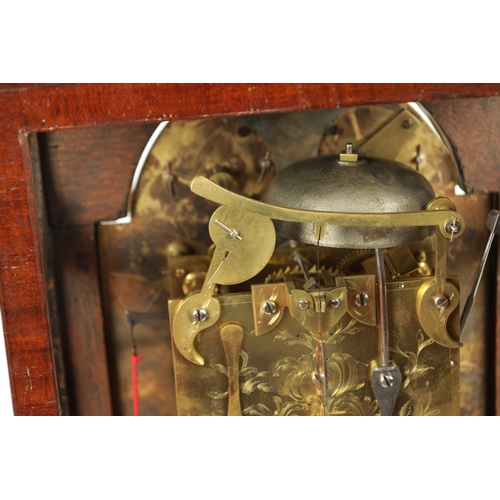 1024 - JAMES ELEY, LONDON. A GEORGE III FIGURED MAHOGANY RISE AND FALL VERGE BRACKET CLOCK, the bell top ca... 