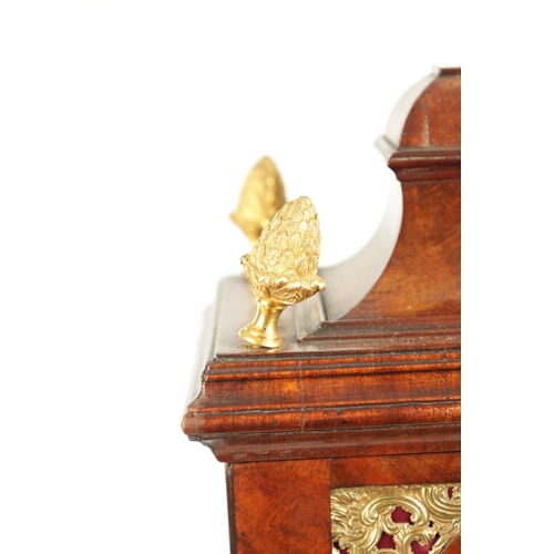 1024 - JAMES ELEY, LONDON. A GEORGE III FIGURED MAHOGANY RISE AND FALL VERGE BRACKET CLOCK, the bell top ca... 