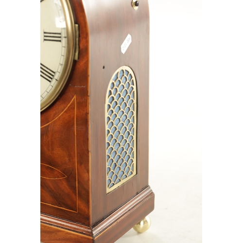 1025 - A LATE REGENCY INLAID MAHOGANY ARCH TOPPED DOUBLE FUSEE BRACKET CLOCK with painted Roman numeral con... 