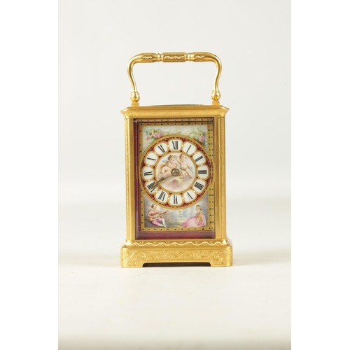 1026 - A LATE 19TH CENTURY FRENCH GILT ENGRAVED CARRIAGE CLOCK the gilt brass case with scroll work engravi... 