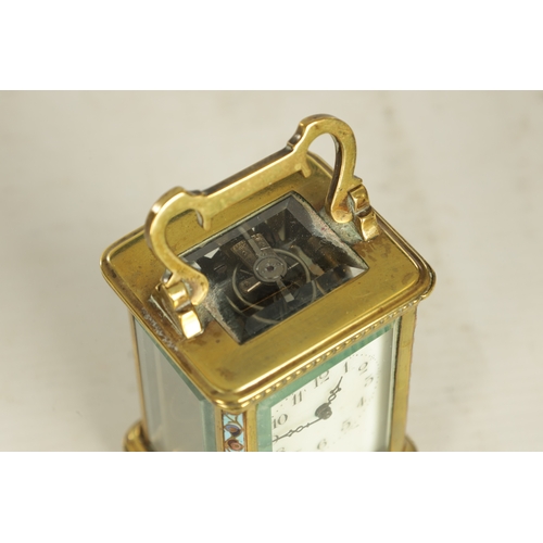 1027 - A LATE 19TH CENTURY FRENCH BRASS MINIATURE CARRIAGE CLOCK the plain case with decorative borders and... 